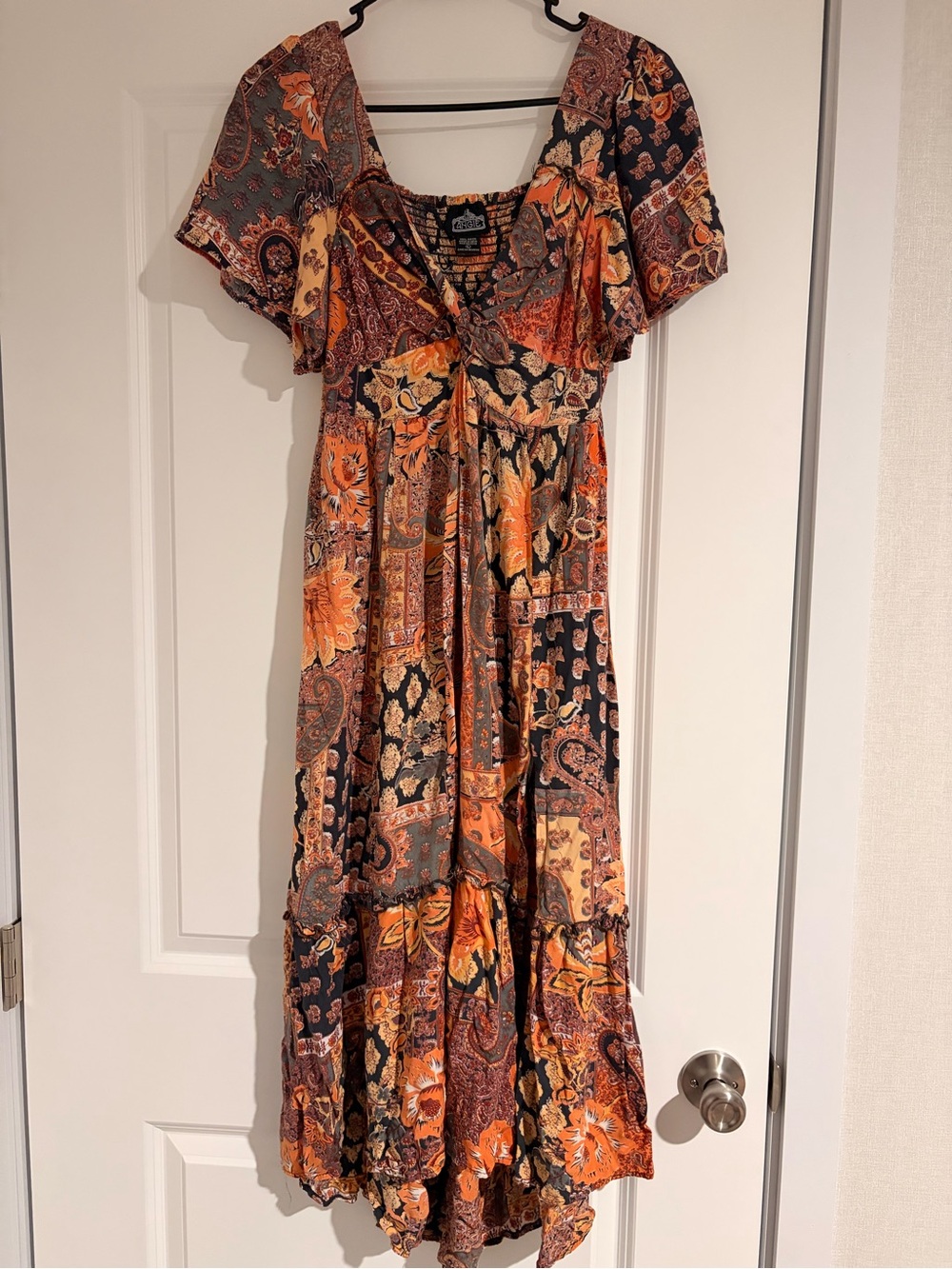 Angie Patchwork Floral Maxi Dress in Orange and Black
